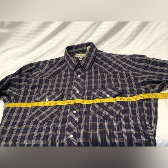 Roper Gold Collection Blue White Red Plaid Pearl Snap Button Mens Shirt Large - Picture 12 of 16
